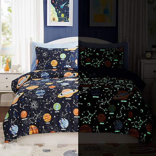 Twin Comforter Set with Sheets - 5 Pieces Kids Twin Bedding Sets, Glow in The Dark Space Twin Bed in a Bag with Comforter, Sheets, Pillowcase & Sham - LeafyLoom