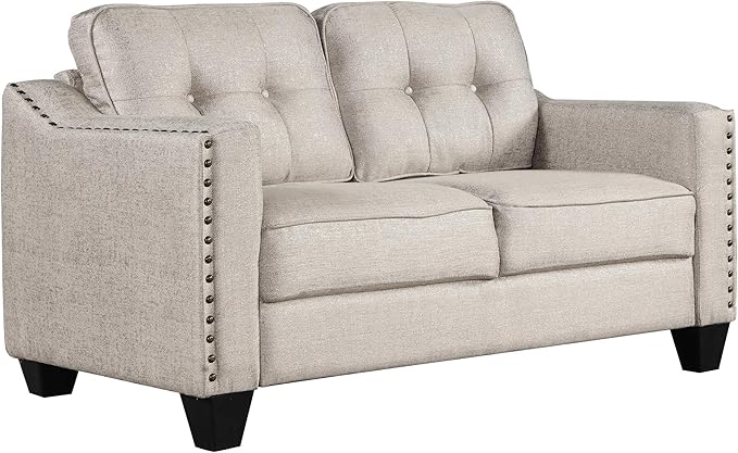 3 Piece Sofa Set Tufted Including 3-Seater Couch and Loveseat and Single Chair Linen Fabric Comfy Cushion Armchair, Furniture for Living, Apartment, Guest Room, 77.2inch, Beige-8 - LeafyLoom