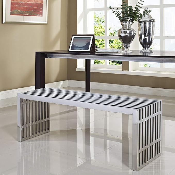 Modway Medium Gridiron Stainless Steel Bench - LeafyLoom