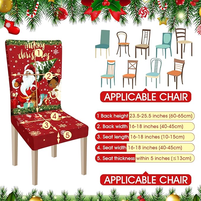 Ganeen 6 Pcs Christmas Chair Covers Merry Christmas Chair Back Cover Stretch Christmas Seat Cover Washable Xmas Dining Chair Protector Slipcover for Dining Room Kitchen Holiday Party (African Style) Ganeen