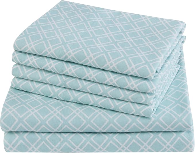 Comfort Spaces Cotton Flannel Breathable Warm Deep Pocket Sheets with Pillow Case Bedding, Full, Aqua Geo 4 Piece - LeafyLoom