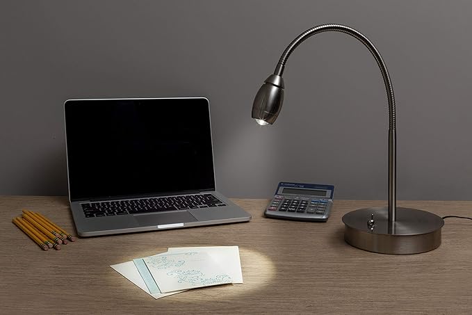 202071-15 Adjustable Beam LED Desk Lamp, 8.47" x 5.9" x 19.5", Brushed Nickel - LeafyLoom