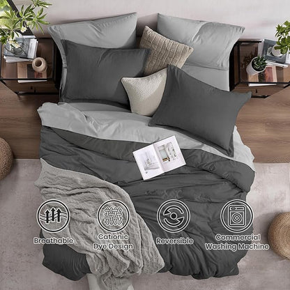 Monbix Full Size Comforter Set, Dark Grey Bedding Comforter for Full Size Bed Set Reversible, Bedding Sets Full 7 Pieces, Cationic Dyeing Bed in a Bag with Comforter, Sheets, Pillowcases & Shams - LeafyLoom