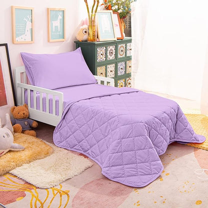 NTBAY Toddler Bedding Set - 4 Piece Soft and Breathable Crib Bedding Set for Boys and Girls, Includes Quilted Comforter, Fitted Sheet, Flat Top Sheet and Envelope Pillowcase, Lavender - LeafyLoom