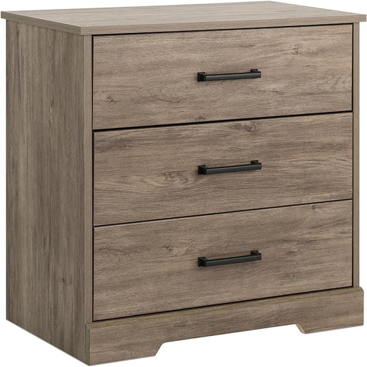 Prepac Three Drawer Nightstand, 16.25in x 27.5in x 26.75in, Rustic Brown - LeafyLoom