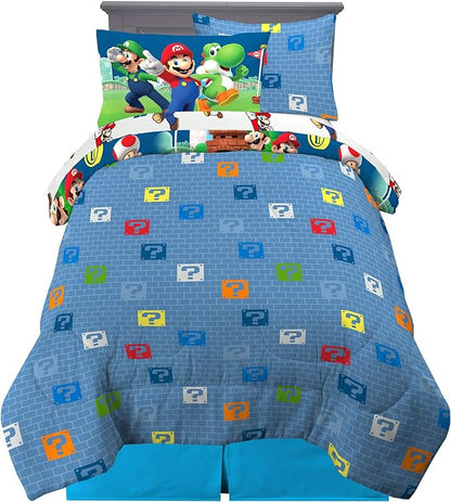 Franco Kids Bedding Super Soft Comforter and Sheet Set with Sham, 5 Piece Twin Size, Mario - LeafyLoom