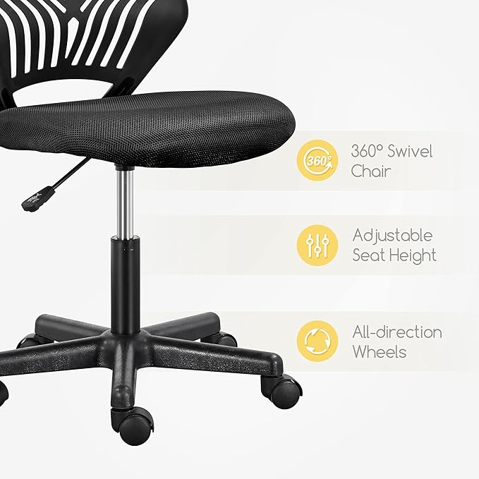 Yaheetech Students Cute Desk Chair Low-Back Armless Study Chair w/Lumbar Support Adjustable Swivel Chair in Home Bedroom School, Black - LeafyLoom