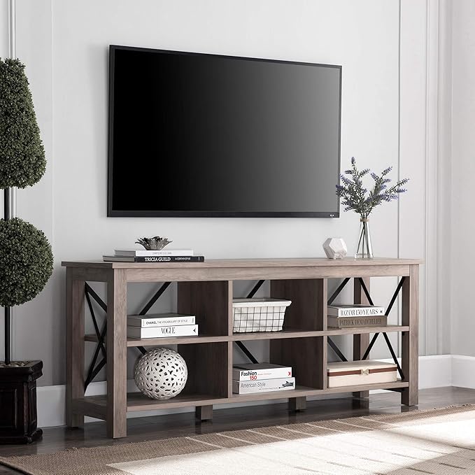 Henn&Hart Rectangular TV Stand for TV's up to 65" in Gray Oak, TV Stands for the Living Room - LeafyLoom