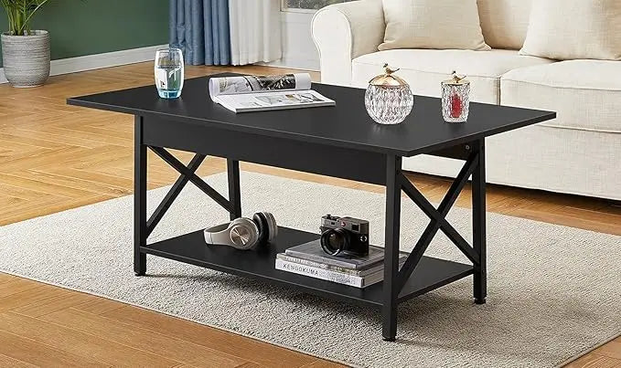 GreenForest Coffee Table Large 43.3 x 23.6 inch with Storage Shelf for Living Room, Easy Assembly, Black - LeafyLoom