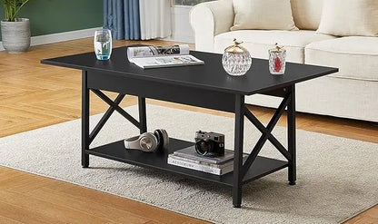 GreenForest Coffee Table Large 43.3 x 23.6 inch with Storage Shelf for Living Room, Easy Assembly, Black - LeafyLoom