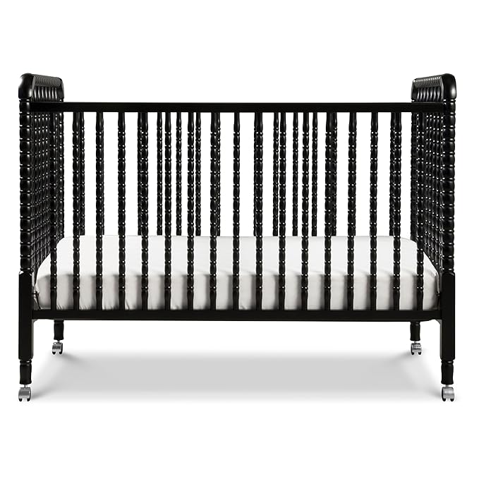 DaVinci Jenny Lind 3-in-1 Convertible Crib in Ebony, Removable Wheels, Greenguard Gold Certified - LeafyLoom