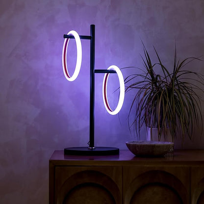 Brightech Saturn Modern Color Changing Table Lamp - Desk Tree LED Lamp Perfect for Living Room Decor - Beautiful RGB Color Gradient and 2 LED Lights for Bedroom, Office, Reading - Black - LeafyLoom