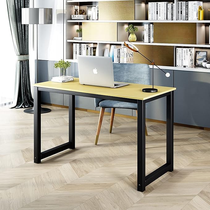 Computer Writing Desk 47 inch,Modern Simple Style PC Table, Black Metal Frame, Sturdy Home Office Table,Oak - LeafyLoom