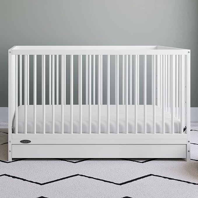 Graco Teddi 5-in-1 Convertible Crib with Drawer (White) – GREENGUARD Gold Certified, Crib with Drawer Combo, Full-Size Nursery Storage Drawer, Converts to Toddler Bed, Daybed and Full-Size Bed - LeafyLoom