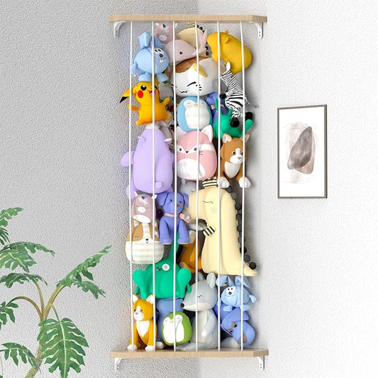 Stuffed Animal Storage Toy Storage Organizer, Upgraded Stuffed Animal Hammock Corner & Stuffed Animal Net for Plushie Toys with Adjustable Height for Kids Playroom Bedroom Organizer - LeafyLoom