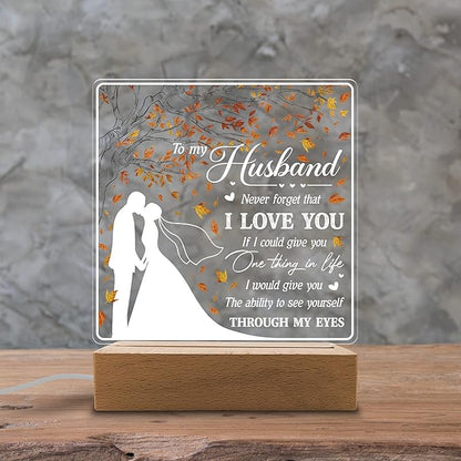 to My Husband I Love You Acrylic Night Light Gifts for Husband on Wedding, Anniversary, Valentine's Day, Christmas from Wife - LeafyLoom