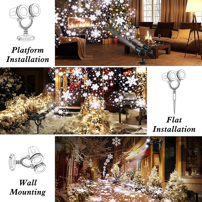 2024 Upgraded Dual-Head Christmas Snowflake Projector Light Outdoor,IP65 Waterproof Christmas LED Projector Light Outside,180° Rotation Projector for Indoor,Patio Wall Window Decorations Satxtrem