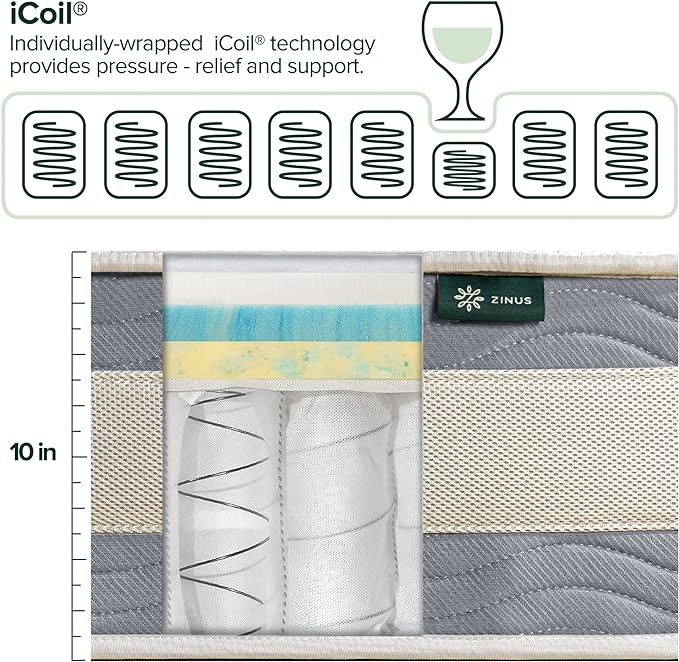ZINUS 10 Inch Green Tea Cooling Gel Memory Foam Hybrid Mattress, King, Pocket Innersprings for Motion Isolation, Mattress in A Box - LeafyLoom