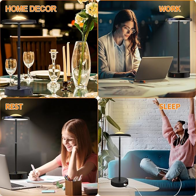 LED Table Lamp Dimmable Desk Lamp Reading Lamp with USB A & Type C Charging Port 2 Prong Outlet Power Touch Control Night Light Retractable for Bedroom, Living Room, Dorm, Study, Home Office - LeafyLoom