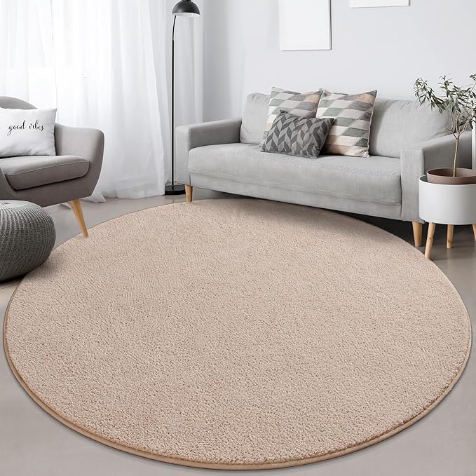 Round Area Rugs for Bedroom Living Room, 4x4 Ivory Super Soft Comfy Thickened Memory-Foam Indoor Circle Carpets, Modern Aesthetic Minimalist Carpet for Boys Girls Adults Nursery Home Décor - LeafyLoom