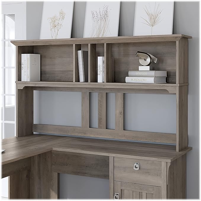 Bush Furniture Salinas Hutch, Desk Attachment with Shelf Storage for Home Office, 60W, Driftwood Gray - LeafyLoom