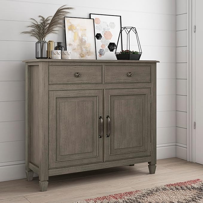 SIMPLIHOME Connaught SOLID WOOD 40 inch Wide Traditional Entryway Storage Cabinet in Farmhouse Grey for the Living Room, Entryway and Family Room - LeafyLoom