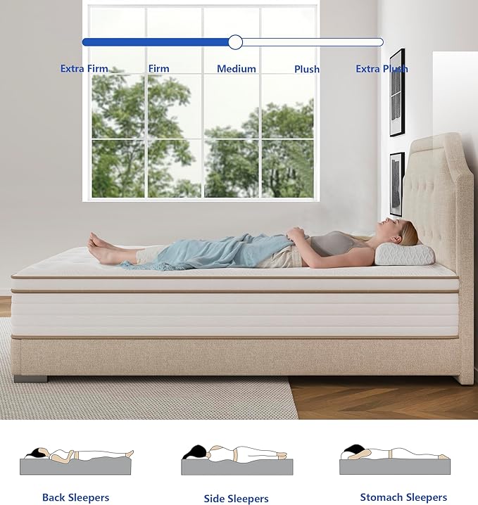 Queen Size Mattress,10 Inch Memory Foam Hybrid White Queen Mattresses in a Box,Individual Pocket Spring Breathable Comfortable for Sleep Supportive and Pressure Relief, CertiPUR-US. - LeafyLoom