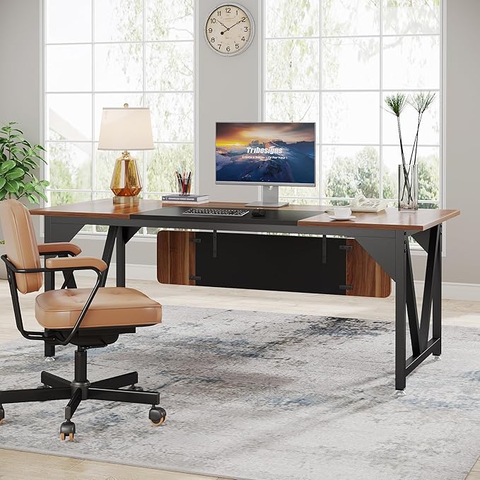 70.8" Executive Desk with 35.4" File Cabinet, L-Shaped Computer Desk, Wood Office Desk for Home Office - LeafyLoom