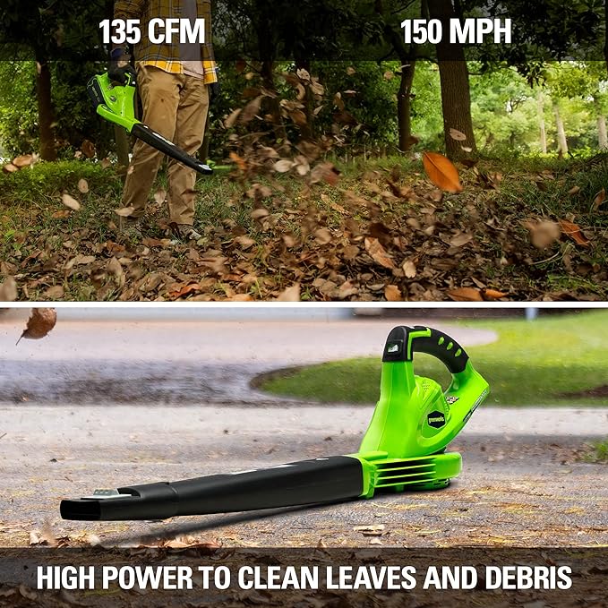 Greenworks 40V (150 MPH / 130 CFM) Cordless Leaf Blower, 4.0Ah Battery and Charger Included - LeafyLoom