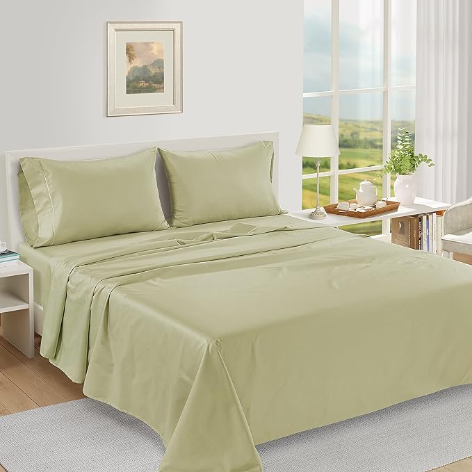 LANE LINEN 100% Egyptian Cotton Bed Sheets - 1000 Thread Count 3-Piece Twin XL Sheets Set, Long Staple Cotton Bedding Sheets, Sateen Weave, Luxury Hotel Sheets, Fits Upto 16" Mattress - Seafoam - LeafyLoom