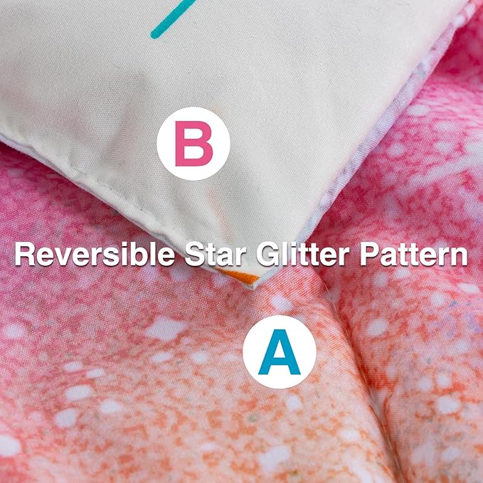 A Nice Night Galaxy 6pcs Kids Bed in a Bag Outer Space Comforter 3D Printed Space Quilt Set Glitter Pink Green Color,for Children Boy Girl Teen Kids,Queen - LeafyLoom