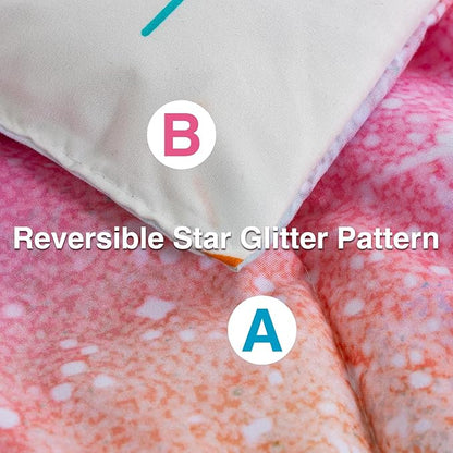 A Nice Night Galaxy 6pcs Kids Bed in a Bag Outer Space Comforter 3D Printed Space Quilt Set Glitter Pink Green Color,for Children Boy Girl Teen Kids,Twin - LeafyLoom