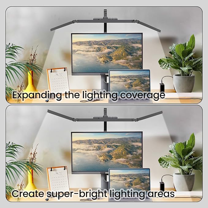 Led Desk Lamp for Home Office, Ultra Bright Touch-Dimming Architect Table Lamp with Clamp, 24W Adjustable Foldable Three Swing Arm Eyecare Led Desk Light with Infrared Sensor-Black - LeafyLoom