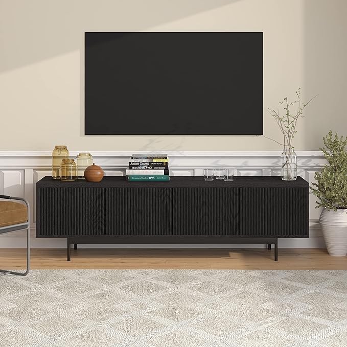 Henn&Hart Whitman TV Stand, 70" Wide, Black - LeafyLoom