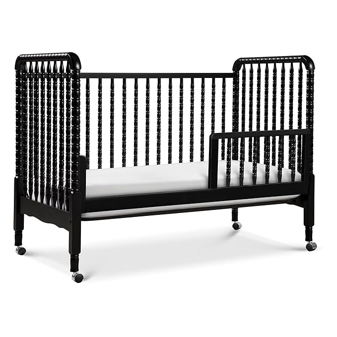 DaVinci Jenny Lind 3-in-1 Convertible Crib in Ebony, Removable Wheels, Greenguard Gold Certified - LeafyLoom