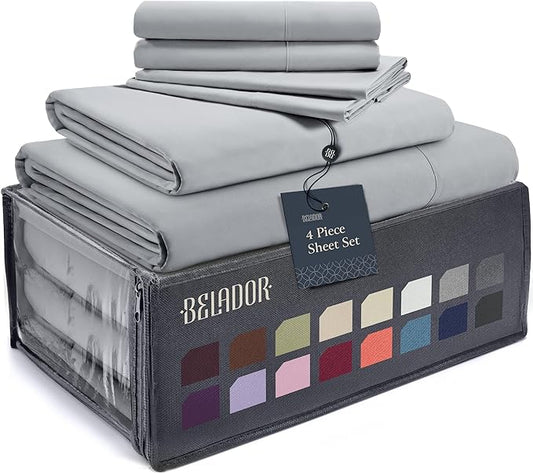 BELADOR Silky Soft Twin Sheet Set - Luxury 4 Piece Bed Sheets for Twin Size Bed, Secure-Fit Deep Pocket Sheets with Elastic, Breathable Hotel Sheets and Pillowcase Set Wrinkle Free Oeko-Tex Sheets - LeafyLoom