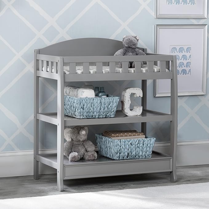 Delta Children Heartland 4-in-1 Convertible Crib Infant Changing Table with Pad + Serta Perfect Start Crib Mattress, Grey - LeafyLoom