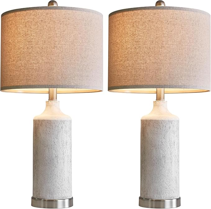 OYEARS 24” Table Lamp Set of 2, Bedside Table Lamps for Living Room, Farmhouse Lamp for Bedroom, Vintage Table Lamp for Nightstand, Boho Lamp for Room Decor, End Tables, Rustic, Resin, Beige - LeafyLoom