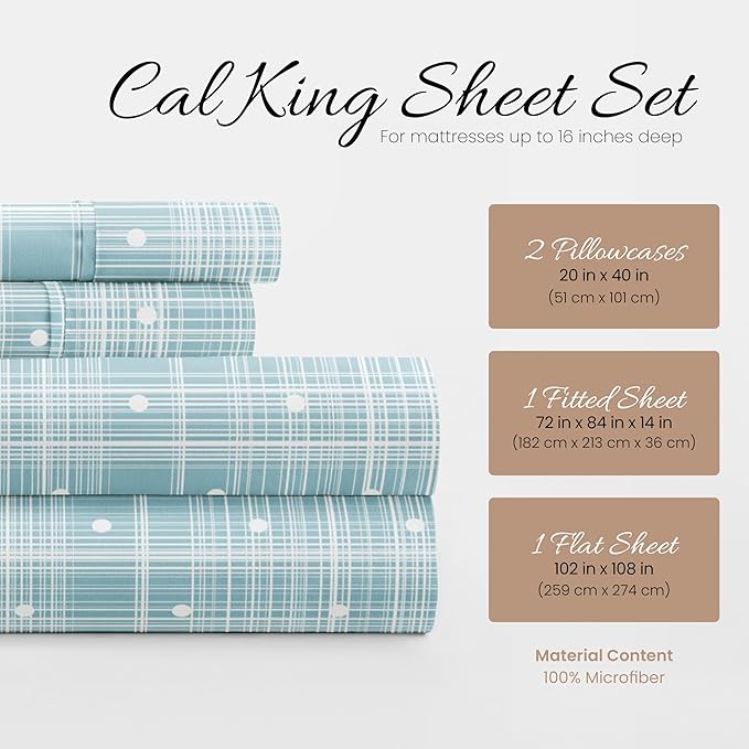 Linen Market 4 Piece California King Bedding Sheets Set (Aqua Polka) - Sleep Better Than Ever with These Ultra-Soft & Cooling Bed Sheets for Your Cal King Size Bed - Deep Pocket Fits 16" Mattress - LeafyLoom