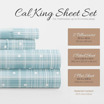 Linen Market 4 Piece California King Bedding Sheets Set (Aqua Polka) - Sleep Better Than Ever with These Ultra-Soft & Cooling Bed Sheets for Your Cal King Size Bed - Deep Pocket Fits 16" Mattress - LeafyLoom