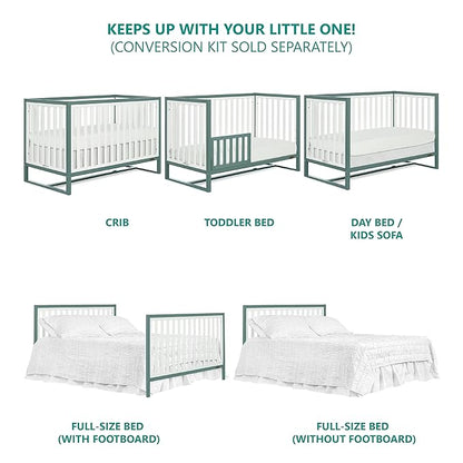 Arlo 5-in-1 Convertible Crib in Jungle Green, JPMA Certified, 3 Mattress Height Settings, Non-Toxic Finish, Made of Sustainable and Sturdy Pinewood - LeafyLoom