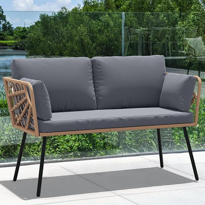 YITAHOME Wicker Outdoor Loveseat, All-Weather Patio Sofa for Balcony, Backyard, Pool, Porch, Deck, Outdoor Sectional Furniture Set with Table & Cushions - Grey - LeafyLoom