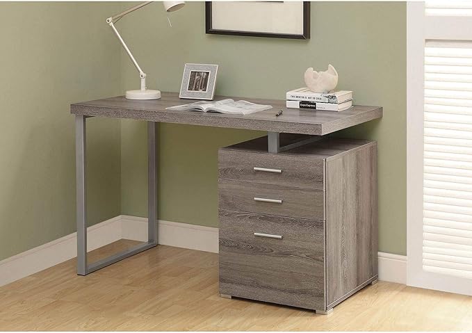 Monarch Specialties Computer Desk with File Cabinet-Left or Right Set-Up, 48" L, Dark Taupe - LeafyLoom