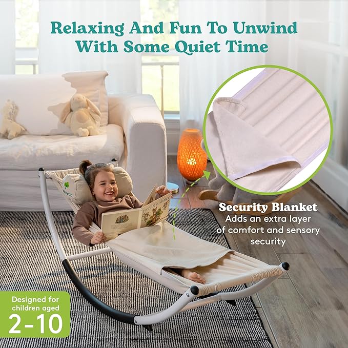 Kids Rocking Chair - Kids Recliner Chairs for Toddlers, Kids Chairs Comfy Toddlers Lounge Chair - Adjustable Pillow and Blanket for Sensory Comfort Included - LeafyLoom