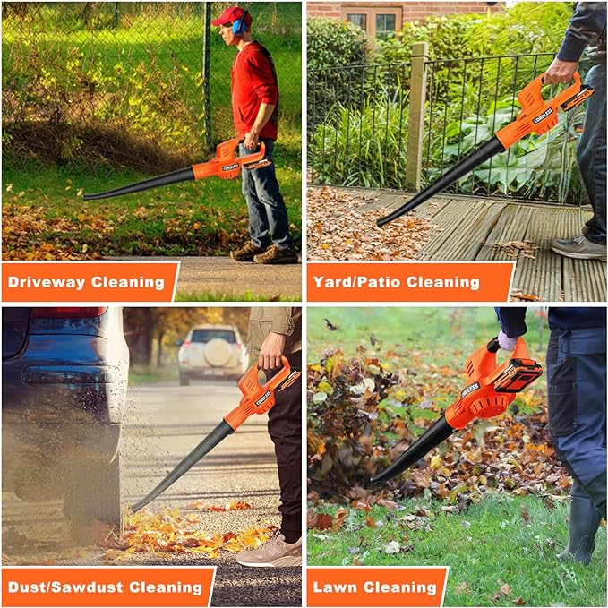 Leaf Blower Cordless - 21V Electric Cordless Leaf Blower with 2 Batteries and Charger, 2 Speed Mode, 2.0Ah Lightweight Battery Powered Leaf Blowers for Lawn Care, Patio, Blowing Leaves - LeafyLoom