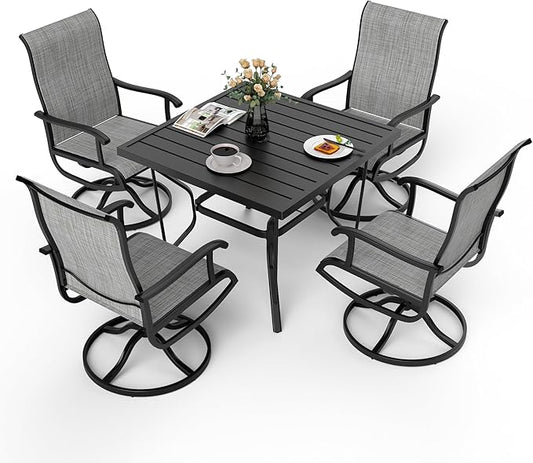 Pamapic 5 Pieces Patio Dining Set, Outdoor Dining Set All-Weather for Backyard Poolside Garden Deck, Modern Outdoor Table and Chairs Set with 4 Textilene Swivel Chairs,Gray - LeafyLoom