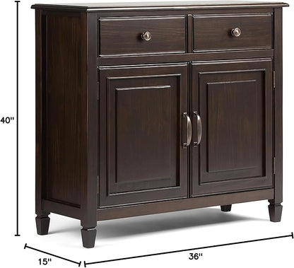 SIMPLIHOME Connaught SOLID WOOD 40 Inch Wide Traditional Entryway Storage Cabinet in Dark Chestnut Brown, For the Living Room, Entryway and Family Room - LeafyLoom