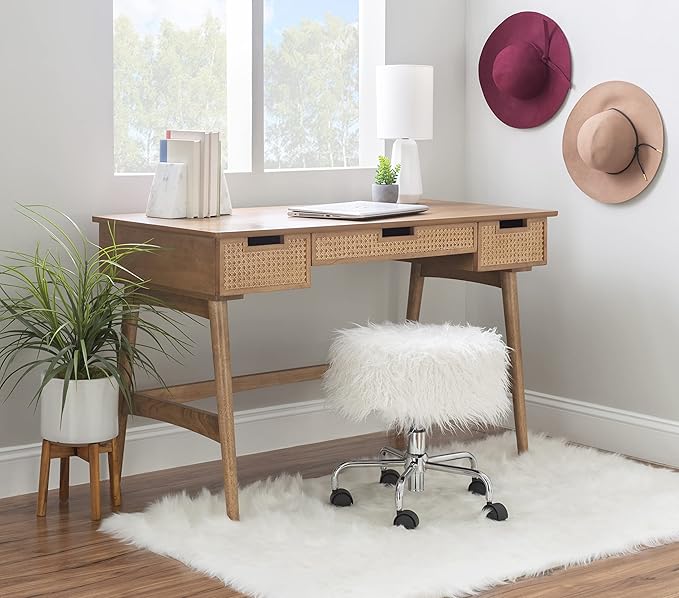 Linon Natural Dutton Wood and Rattan Desk - LeafyLoom