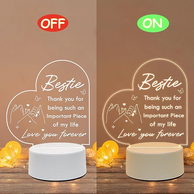 to My Bestie Gifts, Best Friend Birthday Gifts Night Light, Friendship Gifts for Women Friends, Best Friend Christmas Valentines Day Gift - LeafyLoom