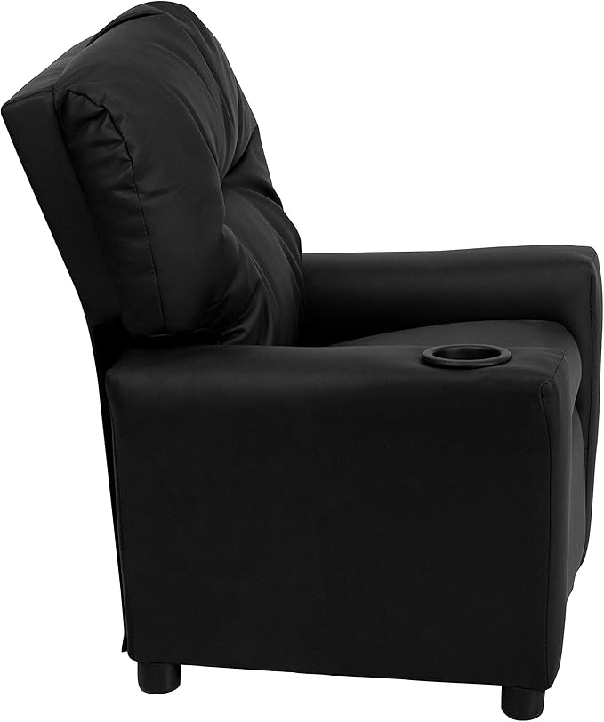 Flash Furniture Chandler LeatherSoft Kids Recliner with Cup Holder and Safety Recline, Contemporary Reclining Chair for Kids, Supports up to 90 lbs., Black - LeafyLoom